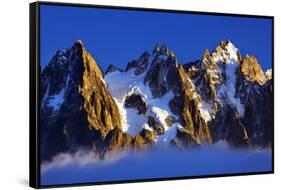 Aiguilles De Chamonix at Sunset with Clouds Rising, Haute Savoie, France, Europe, September 2008-Frank Krahmer-Framed Stretched Canvas