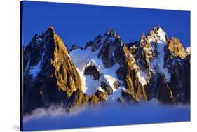 Aiguilles De Chamonix at Sunset with Clouds Rising, Haute Savoie, France, Europe, September 2008-Frank Krahmer-Stretched Canvas