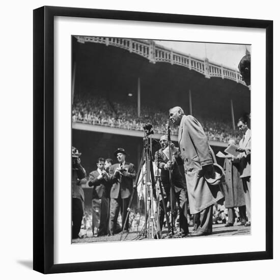 Ailing Babe Ruth Thanking Fans, Who Are Giving Him a Standing Ovation in Yankee Stadium-Ralph Morse-Framed Premium Photographic Print