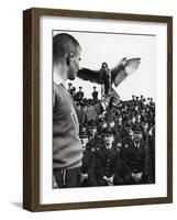 Air Force Academy Cadets Watching Handler Performing with the Air Force Mascot, a Falcon-Leonard Mccombe-Framed Photographic Print