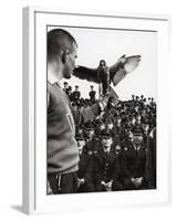 Air Force Academy Cadets Watching Handler Performing with the Air Force Mascot, a Falcon-Leonard Mccombe-Framed Photographic Print