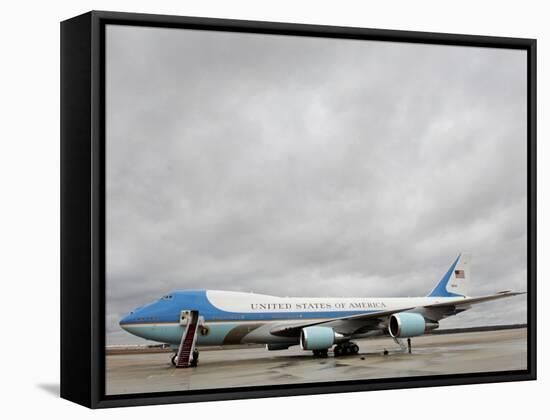 Air Force One Awaits the Arrival of President Barack Obama at Andrews Air Force Base-null-Framed Stretched Canvas