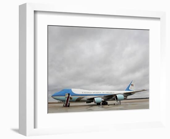 Air Force One Awaits the Arrival of President Barack Obama at Andrews Air Force Base-null-Framed Photographic Print