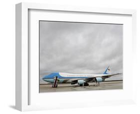 Air Force One Awaits the Arrival of President Barack Obama at Andrews Air Force Base-null-Framed Photographic Print