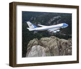 Air Force One over Mount Rushmore-null-Framed Art Print