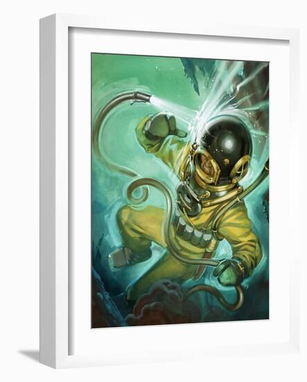 Air Hose Snaps Loose from a Diver's Suit-Angus Mcbride-Framed Giclee Print