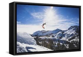 Air Time. Austin Birrer Lays Out A Double Back, Alta, Utah-Louis Arevalo-Framed Stretched Canvas