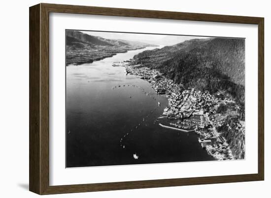 Air View of Ketchikan, Alaska and Boat Parade Photograph - Ketchikan, AK-Lantern Press-Framed Art Print