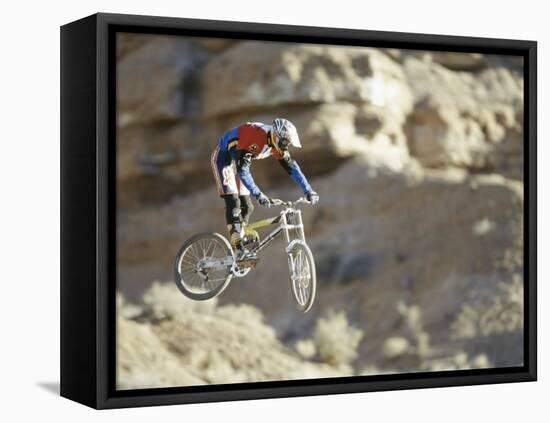 Airborne Bicyclist-null-Framed Stretched Canvas