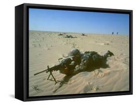 Airborne Division Paratrooper Setting Up flanking position in Desert Shield Gulf Crisis-Ssg Corkran-Framed Stretched Canvas