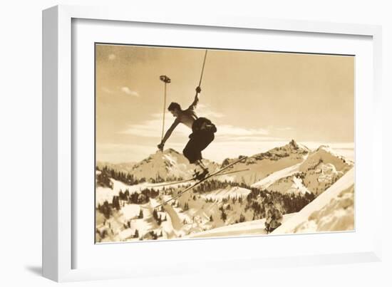 Airborne Skier over Landscape-null-Framed Art Print