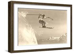 Airborne Skier over Mountains-null-Framed Art Print