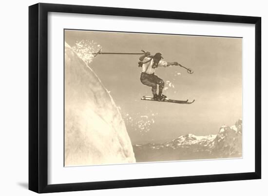 Airborne Skier over Mountains-null-Framed Art Print