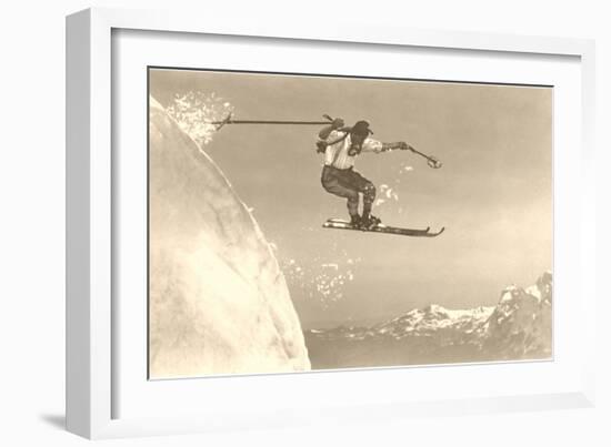 Airborne Skier over Mountains-null-Framed Art Print