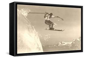 Airborne Skier over Mountains-null-Framed Stretched Canvas