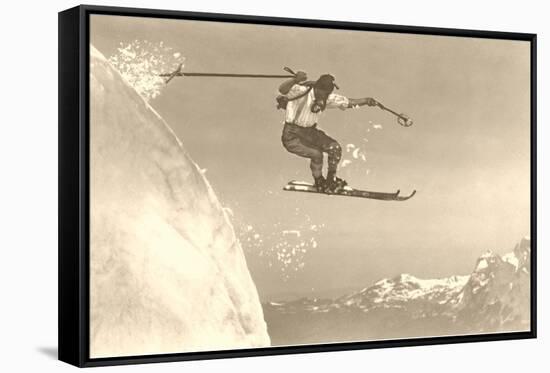 Airborne Skier over Mountains-null-Framed Stretched Canvas