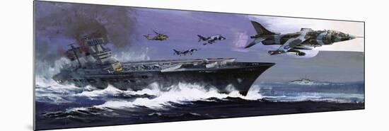 Aircraft Carrier and Jets-English School-Mounted Premium Giclee Print