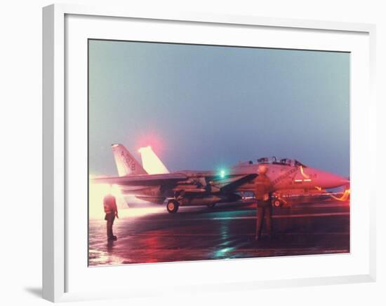 Aircraft Carrier Directing Fighter Aircraft in US Led Allied Desert Storm Gulf War Mission-P^ Cichonowicz-Framed Photographic Print