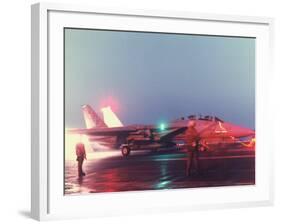 Aircraft Carrier Directing Fighter Aircraft in US Led Allied Desert Storm Gulf War Mission-P^ Cichonowicz-Framed Photographic Print