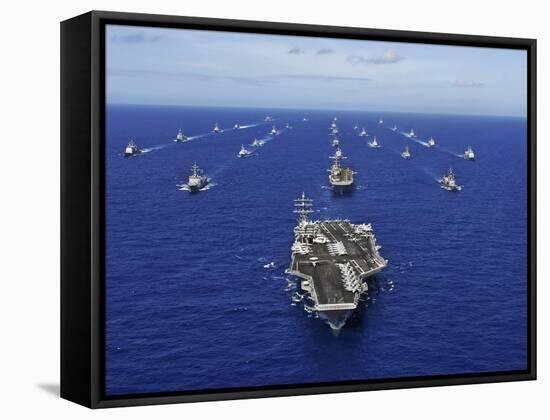 Aircraft Carrier USS Ronald Reagan Transits the Pacific Ocean with a Fleet of Ships-Stocktrek Images-Framed Stretched Canvas