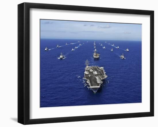 Aircraft Carrier USS Ronald Reagan Transits the Pacific Ocean with a Fleet of Ships-Stocktrek Images-Framed Premium Photographic Print