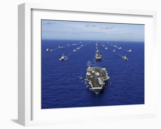 Aircraft Carrier USS Ronald Reagan Transits the Pacific Ocean with a Fleet of Ships-Stocktrek Images-Framed Premium Photographic Print