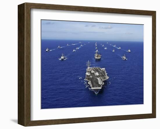 Aircraft Carrier USS Ronald Reagan Transits the Pacific Ocean with a Fleet of Ships-Stocktrek Images-Framed Photographic Print