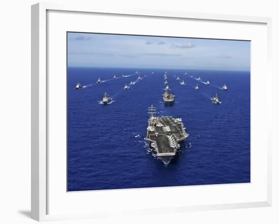 Aircraft Carrier USS Ronald Reagan Transits the Pacific Ocean with a Fleet of Ships-Stocktrek Images-Framed Photographic Print