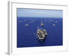 Aircraft Carrier USS Ronald Reagan Transits the Pacific Ocean with a Fleet of Ships-Stocktrek Images-Framed Photographic Print