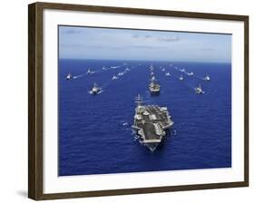 Aircraft Carrier USS Ronald Reagan Transits the Pacific Ocean with a Fleet of Ships-Stocktrek Images-Framed Photographic Print