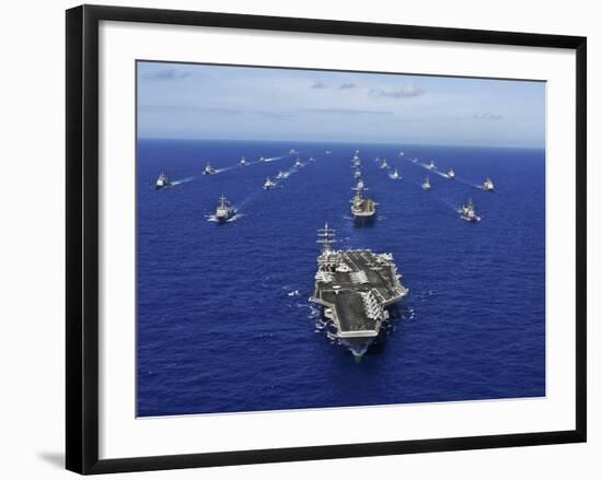 Aircraft Carrier USS Ronald Reagan Transits the Pacific Ocean with a Fleet of Ships-Stocktrek Images-Framed Photographic Print