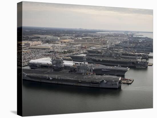 Aircraft Carriers in Port at Naval Station Norfolk, Virginia-Stocktrek Images-Stretched Canvas