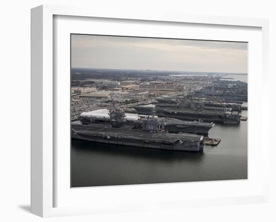 Aircraft Carriers in Port at Naval Station Norfolk, Virginia-Stocktrek Images-Framed Premium Photographic Print