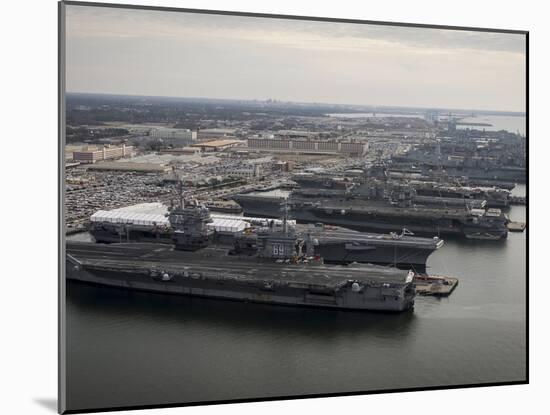 Aircraft Carriers in Port at Naval Station Norfolk, Virginia-Stocktrek Images-Mounted Premium Photographic Print