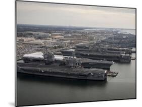 Aircraft Carriers in Port at Naval Station Norfolk, Virginia-Stocktrek Images-Mounted Premium Photographic Print