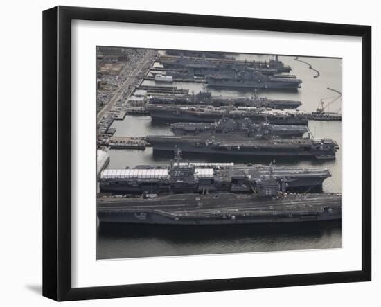 Aircraft Carriers in Port at Naval Station Norfolk, Virginia-Stocktrek Images-Framed Premium Photographic Print