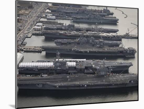 Aircraft Carriers in Port at Naval Station Norfolk, Virginia-Stocktrek Images-Mounted Premium Photographic Print