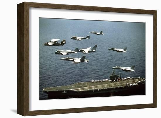 Aircraft Fly over the Nuclear-Powered Aircraft Carrier USS George Washington, 1992-null-Framed Photo