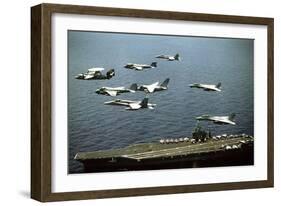 Aircraft Fly over the Nuclear-Powered Aircraft Carrier USS George Washington, 1992-null-Framed Photo