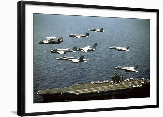 Aircraft Fly over the Nuclear-Powered Aircraft Carrier USS George Washington, 1992-null-Framed Photo