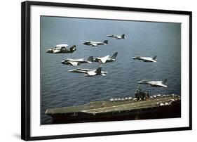 Aircraft Fly over the Nuclear-Powered Aircraft Carrier USS George Washington, 1992-null-Framed Photo