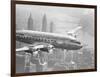 Aircraft Flying over City-null-Framed Photographic Print