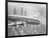 Aircraft Flying over City-null-Framed Photographic Print