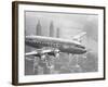 Aircraft Flying over City-null-Framed Photographic Print