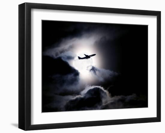 Aircraft Taking Off from Heathrow Passing in Front of Full Moon, London-Purcell-Holmes-Framed Photographic Print