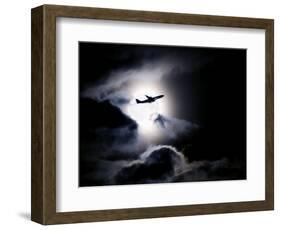 Aircraft Taking Off from Heathrow Passing in Front of Full Moon, London-Purcell-Holmes-Framed Photographic Print