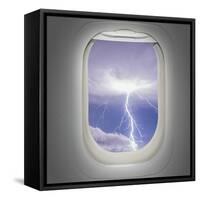 Aircraft Window with View of Lightning Strike-Steve Collender-Framed Stretched Canvas