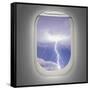 Aircraft Window with View of Lightning Strike-Steve Collender-Framed Stretched Canvas