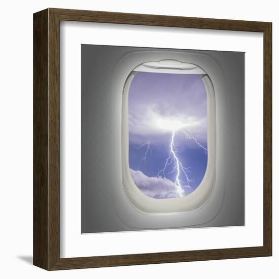 Aircraft Window with View of Lightning Strike-Steve Collender-Framed Art Print