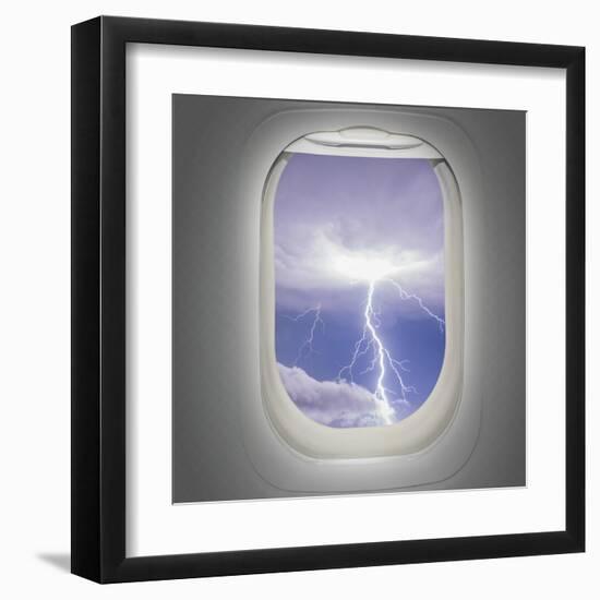 Aircraft Window with View of Lightning Strike-Steve Collender-Framed Art Print